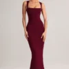 Vestido midi ajustado de cuello cuadrado Ainslee en modal color vino