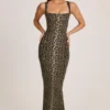 Vestido midi ajustado de cuello cuadrado Ainslee en modal con estampado de leopardo