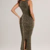 Vestido midi ajustado de cuello cuadrado Ainslee en modal con estampado de leopardo