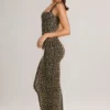 Vestido midi ajustado de cuello cuadrado Ainslee en modal con estampado de leopardo