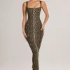 Vestido midi ajustado de cuello cuadrado Ainslee en modal con estampado de leopardo
