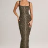 Vestido midi ajustado de cuello cuadrado Ainslee en modal con estampado de leopardo