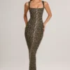 Vestido midi ajustado de cuello cuadrado Ainslee en modal con estampado de leopardo