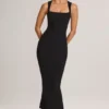 Vestido midi ajustado de cuello cuadrado Ainslee Modal en negro