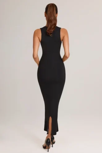 Vestido midi ajustado de cuello cuadrado Ainslee Modal en negro