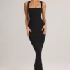 Vestido midi ajustado de cuello cuadrado Ainslee Modal en negro