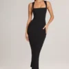 Vestido midi ajustado de cuello cuadrado Ainslee Modal en negro
