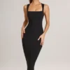 Vestido midi ajustado de cuello cuadrado Ainslee Modal en negro