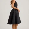 Vestido midi Angelina con cuello halter y lazo en negro