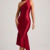Vestido midi asimétrico con detalle de bufanda Shaya en rojo intenso