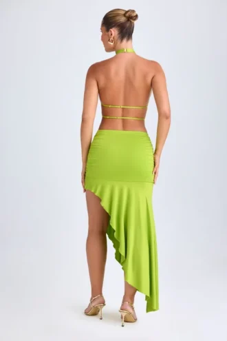 Vestido midi asimétrico con escote halter y aberturas Manami en verde lima