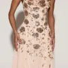 Vestido midi asimétrico Zelina con escote redondeado y adornos en dorado
