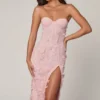 Vestido midi-axo con cordones y abertura Eudora en rosa suave