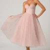 Vestido midi-axo de tul con corsé Cindy en rosa empolvado