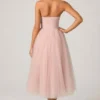 Vestido midi-axo de tul con corsé Cindy en rosa empolvado