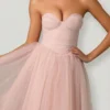 Vestido midi-axo de tul con corsé Cindy en rosa empolvado