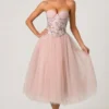 Vestido midi-axo de tul con corsé Cindy en rosa empolvado