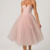 Vestido midi-axo de tul con corsé Cindy en rosa empolvado
