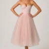 Vestido midi-axo de tul con corsé Cindy en rosa empolvado