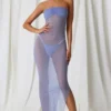 Vestido midi bandeau fruncido Papeete en morado lavanda