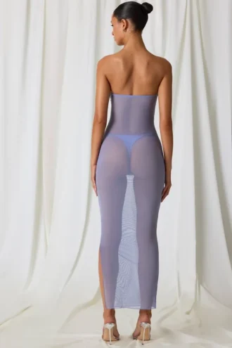 Vestido midi bandeau fruncido Papeete en morado lavanda