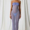 Vestido midi bandeau fruncido Papeete en morado lavanda