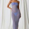 Vestido midi bandeau fruncido Papeete en morado lavanda