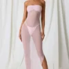 Vestido midi bandeau fruncido Papeete en rosa suave