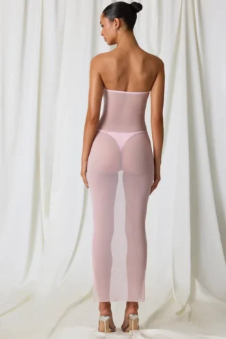 Vestido midi bandeau fruncido Papeete en rosa suave