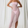 Vestido midi bandeau fruncido Papeete en rosa suave