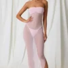 Vestido midi bandeau fruncido Papeete en rosa suave