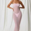 Vestido midi bandeau fruncido Papeete en rosa suave