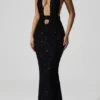 Vestido midi con aberturas y espalda abierta Harlyn en negro
