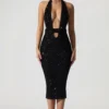 Vestido midi con aberturas y espalda abierta Harlyn en negro