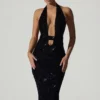 Vestido midi con aberturas y espalda abierta Harlyn en negro
