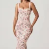 Vestido midi con cola de pez y detalle de sujetador en capas Valentina con estampado floral Primrose