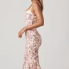 Vestido midi con cola de pez y detalle de sujetador en capas Valentina con estampado floral Primrose