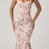 Vestido midi con cola de pez y detalle de sujetador en capas Valentina con estampado floral Primrose