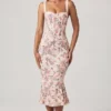 Vestido midi con cola de pez y detalle de sujetador en capas Valentina con estampado floral Primrose