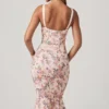 Vestido midi con cola de pez y detalle de sujetador en capas Valentina con estampado floral Primrose