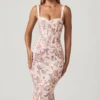 Vestido midi con cola de pez y detalle de sujetador en capas Valentina con estampado floral Primrose