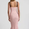 Vestido midi con cola de pez y detalle de sujetador en capas Valentina en rosa con lunares