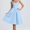 Vestido midi con corsé drapeado Marguerite en azul claro