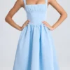 Vestido midi con corsé drapeado Marguerite en azul claro