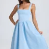 Vestido midi con corsé drapeado Marguerite en azul claro