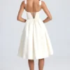 Vestido midi con corsé drapeado Marguerite en color marfil
