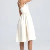 Vestido midi con corsé drapeado Marguerite en color marfil