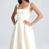 Vestido midi con corsé drapeado Marguerite en color marfil