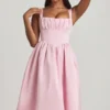 Vestido midi con corsé drapeado Marguerite en color rosa palo