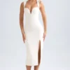 Vestido midi con cuello corazón Aiko en color marfil